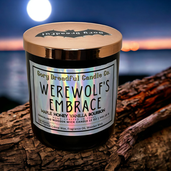 Werewolf's Embrace Crackling Wooden Wick Candle: Maple Honey Vanilla Bourbon - Picture 4 of 10